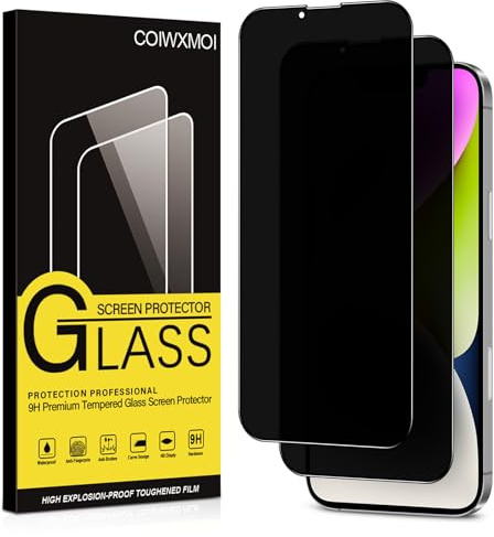 Coiwxmoi Sichtschutz für iPhone 14 Anti-Spähen Panzer Schutz Glas Privatsphäre Schutzfolie 9H Härte Kratzfest Bläschenfrei HD Anti Spy Gehärtetes Panzerfolie Blickschutzfolie,2 Stück