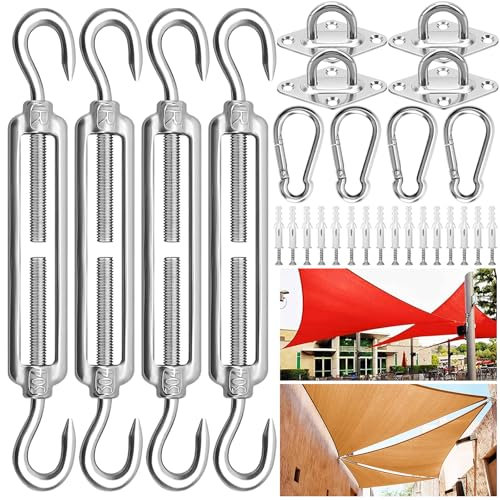 Set di Fissaggio per Tenda da Sole, Acciaio Inossidabile Kit Accessori di Montaggio per Giardino, per Triangolo e Quadrato, Accessori di Fissaggio per Vela Parasole