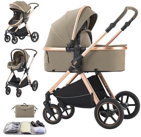 Shineey Kinderwagen 3 in 1,Faltbarer Kinderwagen Set,Reisesysteme kinderwagen 3 in 1 kinderwagen komplettset Neugeborener Tragbarer Mit Höhenverstellbarer Rahmen Aluminiumlegierung