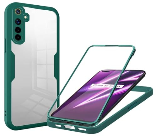 SLWYF Kompatibel mit Realme 6 Pro Hülle Eingebauter displayschutz 360 Grad Rundumschutz Handyhülle, Stoßfest TPU Bumper Schutzhülle Robuste Durchsichtige Kratzfest Case, Grün