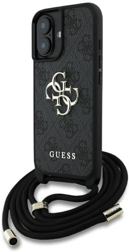 CG MOBILE Guess 4G Big Logo Cord Stap Crossbody Hülle für iPhone 16 (Schwarz)