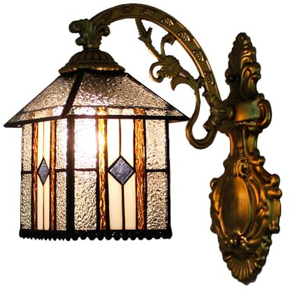 Tiffany Style Wandlampe, E27 Innen Vintage Wandleuchte Flurlampe Wand Belechtung für Schlafzimmer Korridor Wohnzimmer Treppe Flur, Handcraft Glasmalerei Lampenschirm Wandhalterung Lampe (Typ: A)