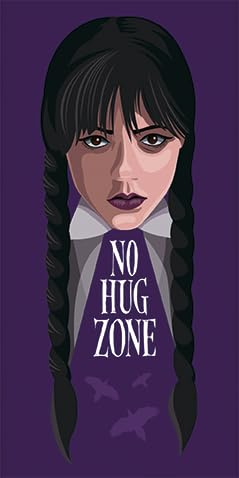 Wednesday No Hug Strandtuch, groß, 70 x 140 cm, weich und saugfähig, 100 % Baumwolle, Gothic- und Grusel-Design für Fans, Kinder- und Jugend-Bad-, Pool- und Strandtuch, leicht, schnelltrocknend und