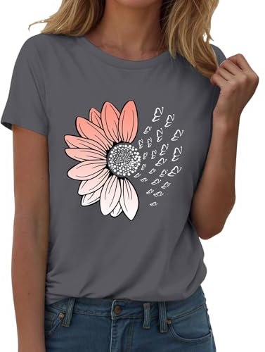 T Shirt Donna Manica Corta Cotone con Stampa Maglietta Casual Girocollo Estiva Base Tee Bluse Vintage Moda Manica Corta Stretch Camicia Elegante Top 2025 per Il Tempo Libero,Running,Pigiama