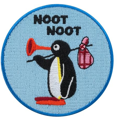 Urbanski Patch – mit Klett oder zum Aufbügeln – Süßer Pingu NOOT NOOT 7,4 x 7,4 cm | Aufnäher Bügelbild Klettpatch (mit Klett)
