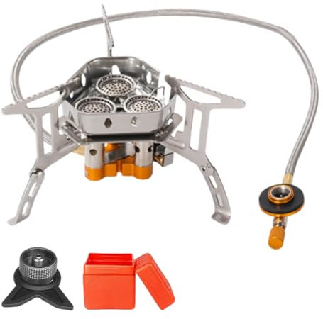 Lsydgn Réchaud Camping à Gaz 6800W, Réchaud Gaz De Camping Portable, Poêle De Randonnée Coupe-Vent Pliable Amélioré Avec 3 Têtes De Brûleur Pour Randonnée,Pour Randonnée,Camping,Pêche Et Pique-Nique