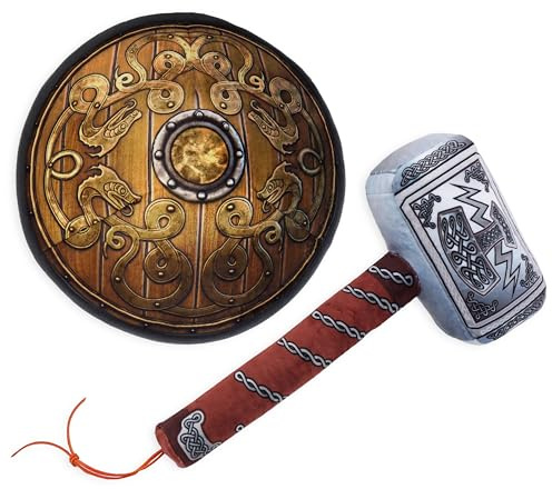 June Garden Little Vikings Hammer and Shield Playset - Safe Plush Soft Pretend Play Weapons - Gifts for Kids