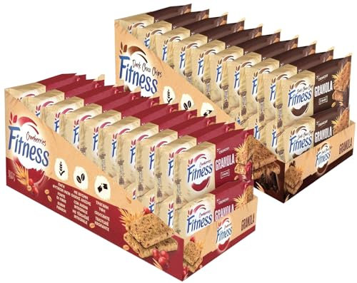 Fitness Mix Barrette Choco Dark Choco Chips e Cranberries Granola Crunchy di Cereali con Mirtilli Rossi e Cioccolato Box 20x38g [2 Box]