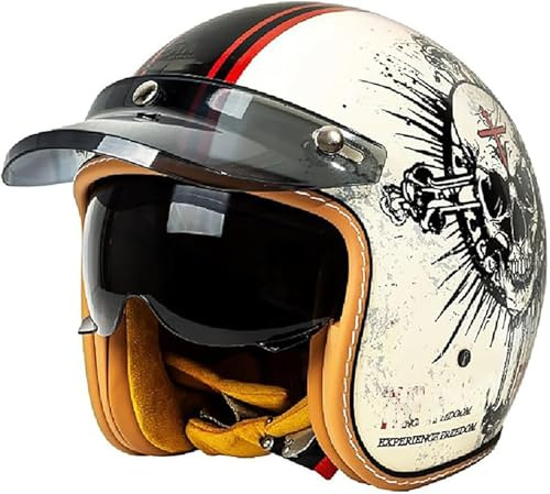 Casco Da Scooter 3/4, Casco Da Moto Retrò, Casco Jet, Casco Chopper Con Omologazione ECE, Casco Da Moto A Mezza Calotta Per Adulti, Uomo E Donna, Casco Da Moto Vintage B1,M/(55~56cm)