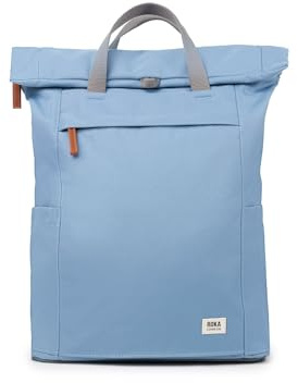 ROKA London Finchley A Large Recycled Canvas Rolltop Rucksack Backpack Retro Blue