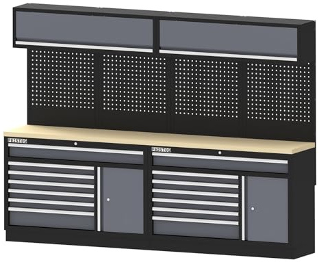 FEISTOS Werkstatteinrichtung Apollo 23 inkl. Lochwand, Werkbank, Stahl | XXL-Ausstattung mit zwei Werkbänken, zwei Hängeschränken und vier Lochwänden, flexibel erweiterbar in der Apollo-Serie.