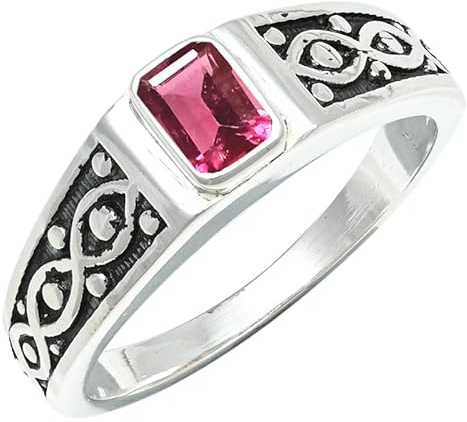 JEWELSTREZORO Anello in argento sterling 925, da uomo e da donna, gioiello fatto a mano, TSR1222AA, 68 (21.6), metallo prezioso Gemma, Tormalina rosa allevata in laboratorio