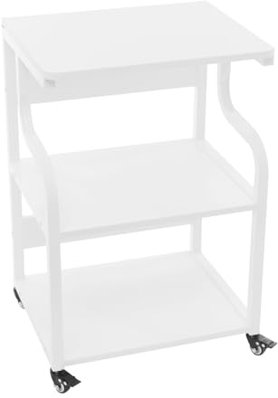 OUBUBY 3-stegs skrivarbord med hjul, 50 x 40 x 74,5 cm, mobilt skrivarställ, stor skrivarvagn på hjul för hem, kontor, rustik, varm press (vit)