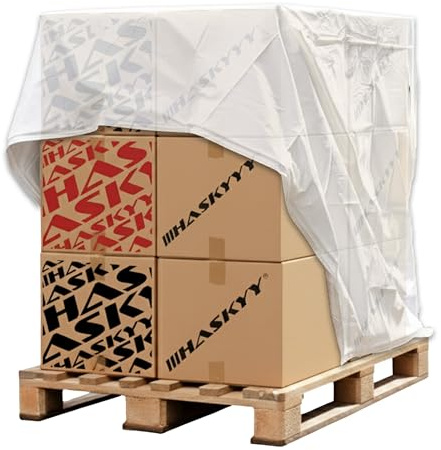 HASKYY Lot de 5 housses de protection pour palettes - 125 x 85 x 120 cm - Film polyéthylène 30 microns - Protège les palettes, meubles, poussettes, barbecues et outils de jardin - Protection