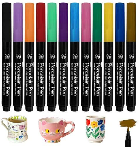 12 stylos porcelaine lave-vaisselle, marqueurs à base d'eau pour verre, céramique et porcelaine, feutres de décoration pour surfaces lisses