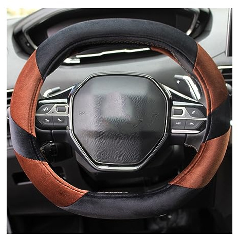 Für Peugeot 3008 4008 5008 Winter Plüsch Auto Lenkrad Abdeckung Auto Zubehör Lenkradschoner(Braun)