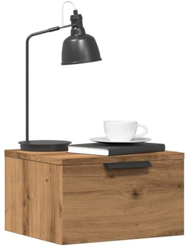 Nqyjm Nachttisch zur Wandmontage, Eiche, 34 x 30 x 20 cm, Beistelltisch für Wohnzimmer und Schlafzimmer, moderner Stil