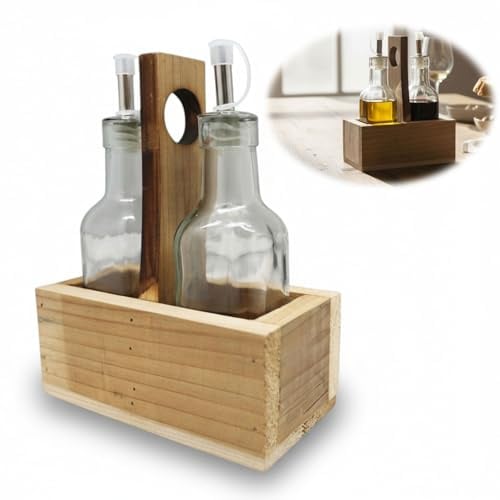 LS-LebenStil 2-fach Holz Menage Set Essig- und Ölspender Rustikal