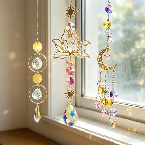 Yuqilin 3 Piezas Atrapasoles Crystal Suncatcher Atrapasoles de Cristal | Prisma de Cristal Colgable para Salón, Dormitorio Balcón, Oficina, Coche Atrapaluz Escaparate y Muchas Más Ocasiones