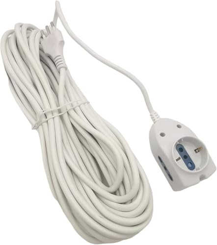 Prolunga elettrica 5 10 15 metri 2 prese bipasso 16A/10 + presa shuko con spina piatta 10A multipresa bianco (15 MT)