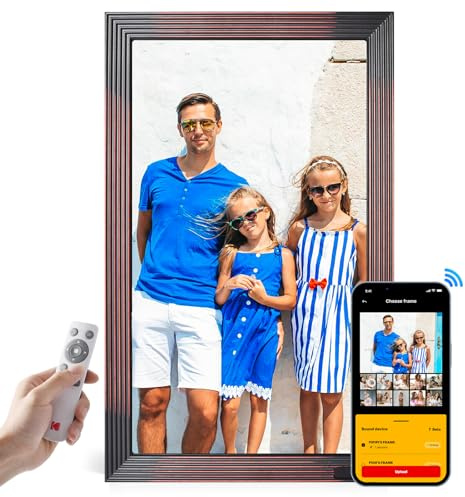 KODAK WLAN Digitaler Bilderrahmen Groß 21.5 Zoll, FHD Digitale Bilderrahmen | 32 GB Speicher, Hölz Elektronischer Bilderrahmen mit App, Fernfreigabe von Fotos und Videos, Auto-Rotation, Bewegungssensor