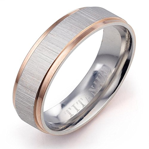 Gemini - Ehering für Braut oder Bräutigam Rotgold und Silber Verlobung Jubiläum 6mm Breite - Titan, 60