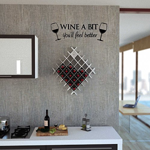 Vinile da parete motivo con citazione WINE A BIT KITCHEN Vino Cucina (Nero 55x18 cm.) Adesivo4You.com