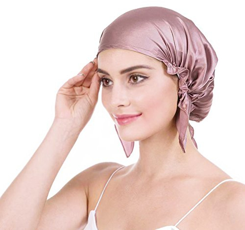 Emmet 100% Seide Schlafmütze Haarschönheit Nachtmütze Damen für Haarverlust Atmungsaktive Kappe,Dunkelrosa,Einheitsgröße