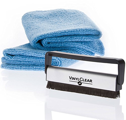 Vinyl Record Carbon Fibre Brush - Record LP Cleaner With 2 Large Supersoft Microfibre Cloths. Easily Remove Annoying Pops And Clicks For Crystal Clear Sound