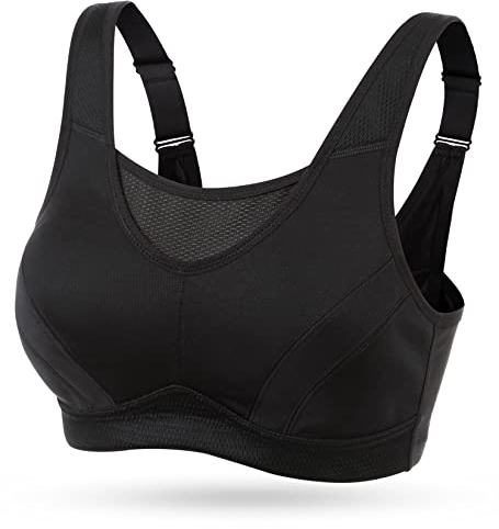 Wingslove Damen Sport BH ohne Bügel Nicht Gepolstert High Impact Bustier Halt Joggen BH (Schwarz 36D)