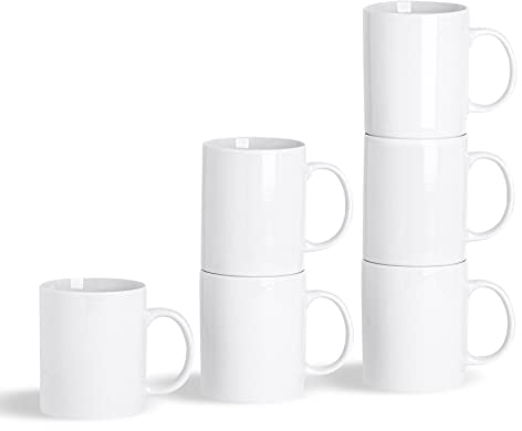 Argon Tableware 24x White Traditional Straight Sided Tea Mugs - 285ml (10oz) - Large Porcelain Latte Coffee Cups Set - Dishwasher and Microwave Safe