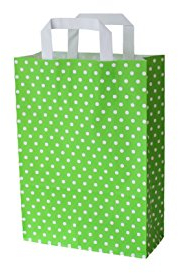 Papiertragetaschen mit Flachhenkel Punkte GRÜN (22 + 10 x 31 cm, 200 Stück)