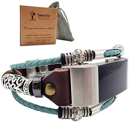 Smatiful Uhr Original Armband Zubehör mit Schutz Tasche für Damen und Herren, Verstellbar Leder (Not Silikon) Ersatz Sport Watch Band for Fitbit Charge 2 , Tiffany