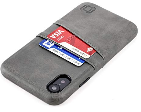 Dockem Wallet Case for iPhone XR: Built-in Metal Plate for Magnetic Mounting & 2 Credit Card Holder Slots (6.1 Exec M2, Synthetic Leather, Grey)