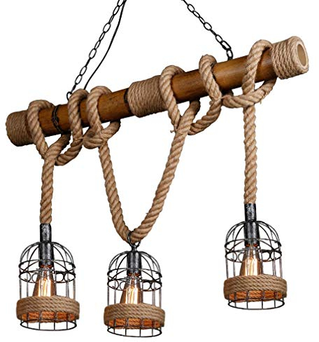 Kronleuchter Deckenleuchte Pendellampe,COCOL Retro Industrie Hanfseil Kronleuchter Pendellampe Metal Seil Pendelleuchte Wohnzimmer Esszimmer Bar Balkon/Nicht enthalten Glühbirnen (Color : B)