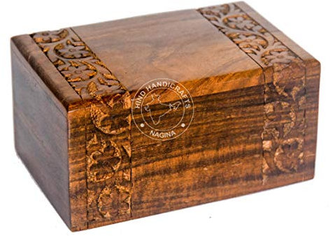 Hind Handicrafts Urne für Hunde und Katzen, aus Palisander, mit Messingpfoten-Intarsien, Erinnerungsurne für Asche, Foto-Holzbox (klein: 15,2 x 10,2 x 7,6 cm – 20,4 kg oder 20 kg, geschnitzt)