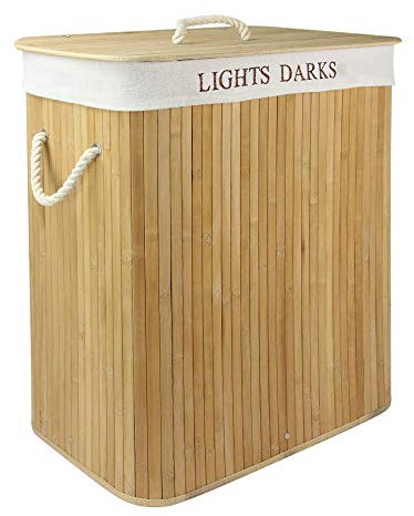 Bamboo Laundry Basket 102 L – Dual Compartment Foldable Hamper with Stronger Frame and Secure Lid – Sustainable Natural Bathroom or Bedroom Laundry Organizer | M&W