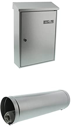 Burg-Wächter Außenbriefkasten, A4 Einwurf-Format, Vollflächig verzinkt, Strukturlackiert, Silber + Zeitungsrolle, Briefkastenergänzung, Silber News 5800 Si Zeitungsrolle, Briefkastenergänzung
