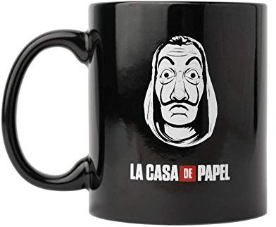 Grupo Erik Tasse Haus des Geldes Maske Schwarz - Kaffeebecher Tasse Kaffee und Tee Offizielles Netflix - Merchandising - Größe : 9,5 cm x 8 cm - Fassungsvermögen : 350 ml - Offizielle Lizenz