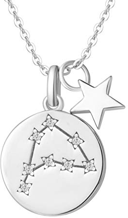 Steinbock Sternzeichen Kette aus Solide 925 Sterling Silber mit Weiß Vergoldet Anhänger Halskette Einfach Minimalistisch Geschenk Schmuck für Damen Mädchen - Verstellbar Kettenlänge: 40 + 5 cm