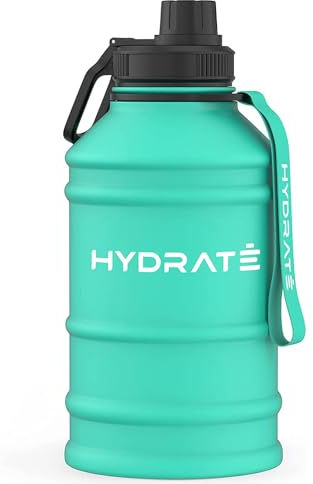 HYDRATE Stainless Steel 2.2 Litre Water Bottle - Black - BPA-free Metal Gym Water Bottle - Convenient Stainless Steel Water Bottle, Hiking Water Bottle, Nylon Carrying Strap and Leak-Proof Screw Cap