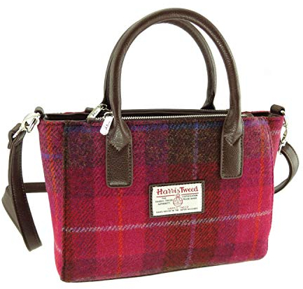Damen Harris Tweed Kleine Tragetasche Brora, Tiefrosa Tartan