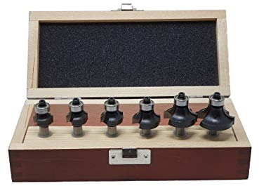 jjw-germany 6-teiliges HW HM Abrundfräser Oberfräser Set in Holzkassette R2 / R3 / R4 / R6 / R8 und Radius 10mm