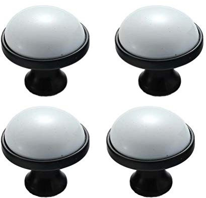 BOZONLI 4 Pack Ceramic Handles, Cupboard Handles, Door Knobs Drawer Handles Cabinet Drawer Cupboard Kitchen Ceramic Pull Handle, Black/White Porcelain, Single Hole