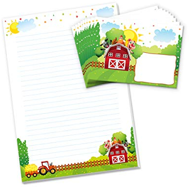 Briefblock mit Umschlag Bauernhof für Kinder Briefpapier-Set (Block A4 mit 25 Blätter + 15 Umschläge)