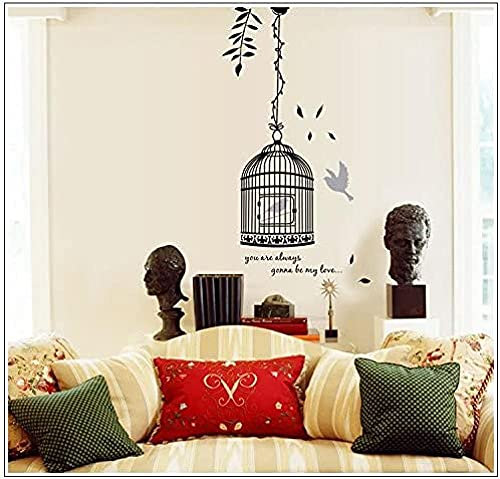 Stickers Muraux Noir Arbre Vignes Cage à Oiseaux mur Autocollant Chambre Salon Stickers décoration