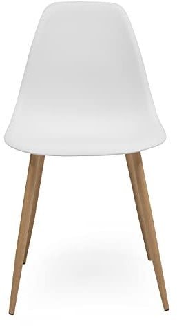 Homely - Silla de Comedor Cairo Nordic | Diseño Nórdico | Asiento de Polipropileno | Patas Metálicas Acabado Madera | para Dormitorio, Cocina, Comedor, Estudio | 46x54x84cm | Color Blanco