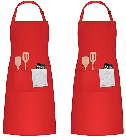 2 Stücke Kochschürze für Damen Herren, Verstellbare Schürze Küchenschürze mit 2 Taschen, Backschürze Grillschürze Wasserdicht Erwachsene Latzschürzen für Küche Gartenarbeit Malen Chef Café