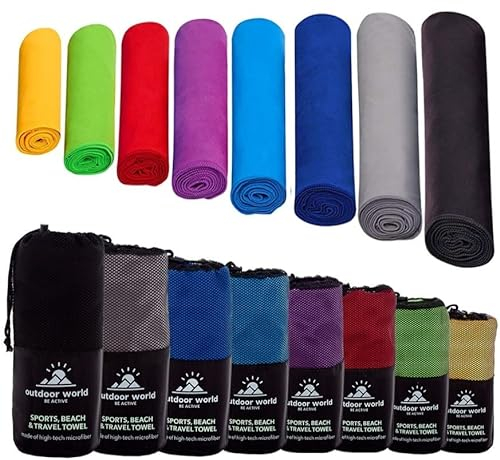 Outdoor World Travel Mikrofaser-Handtuch, schnell trocknend, kompakt, Ultraleicht, hohe Absorption, Badetuch zum Schwimmen, Wandern, Camping, Yoga, Fitnessstudio 100 x 50cm (Dunkelblau, Klein)