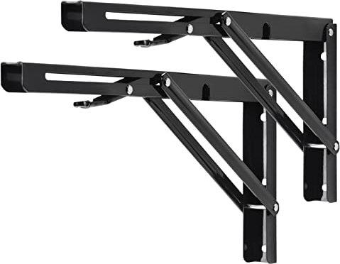 YUMORE Klappbare Regalhalterungen, Schwarz 35 cm, robuste Halterungen zur Selbstmontage, Scharnierhalterungen für Tisch, Werkbank, max. Tragkraft ca. 150 kg, 2 Stück